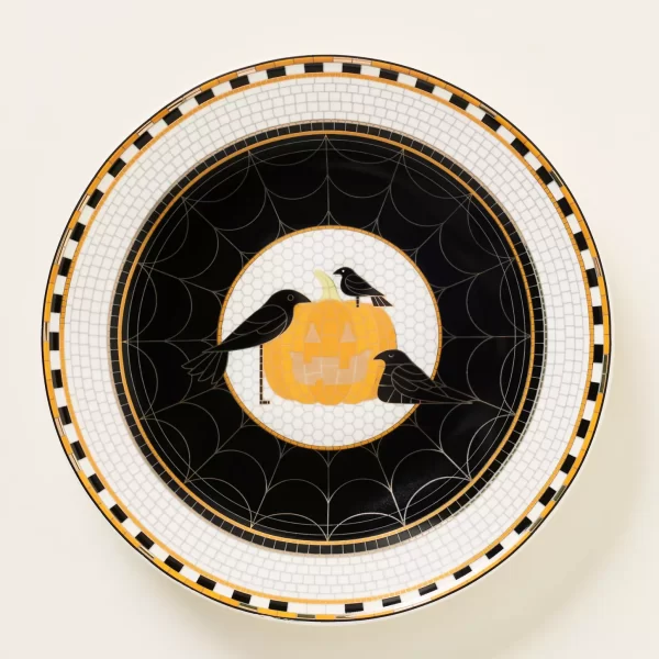 Gold Accent Halloween Dessert Plate Set 8